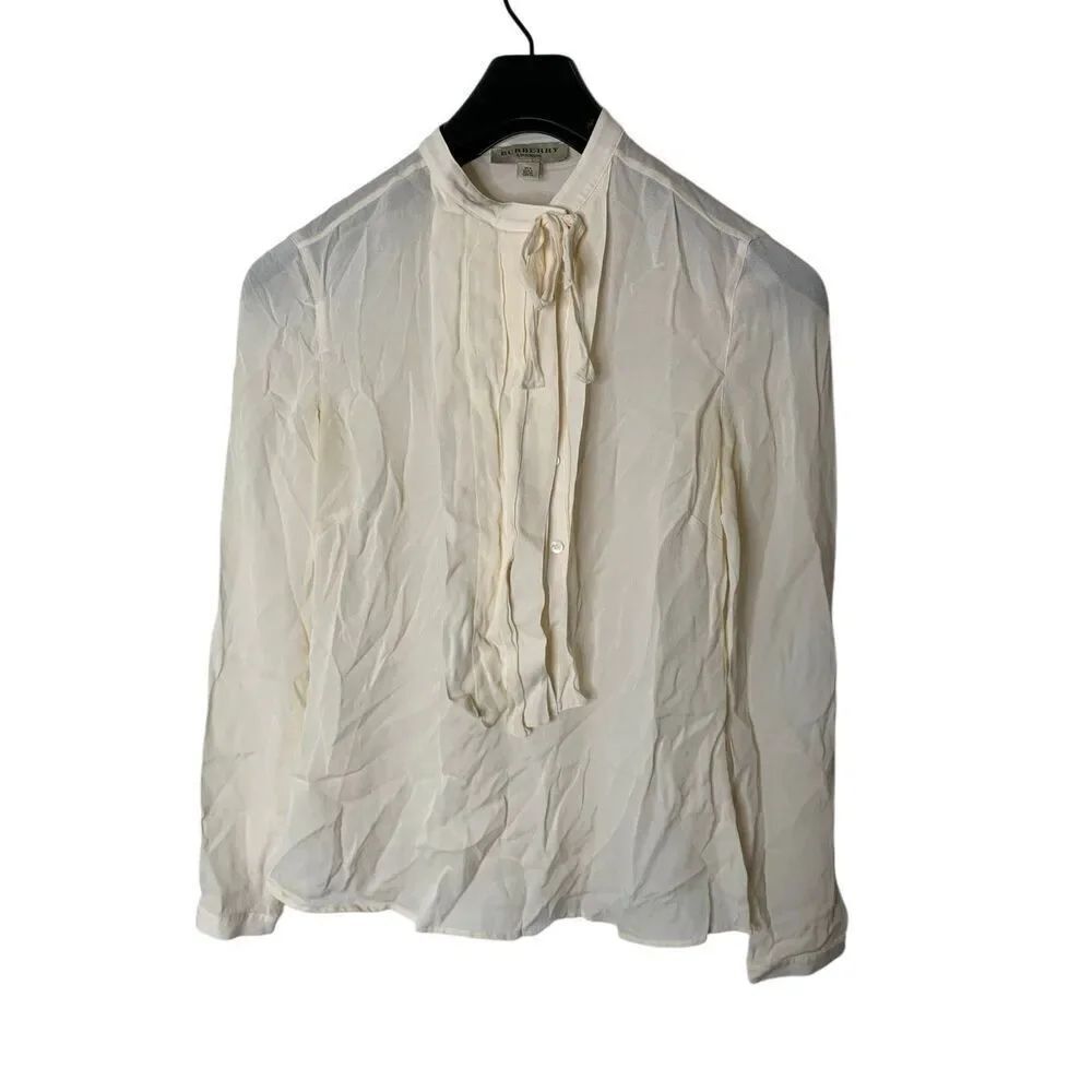 Burberry silk blouse pussybow necktie cream white women's size 4